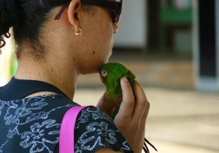 Mulher segurando seu papagaio Foto de Alejandra Arnaiz