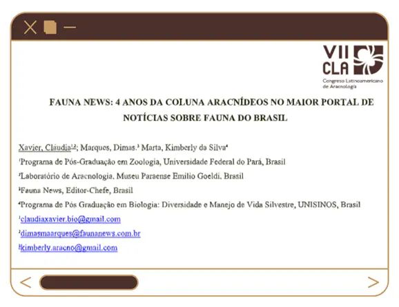 FAUNA NEWS Fauna News no 7º Congresso latino-americano de Aracnologia em Bogotá, Colômbia